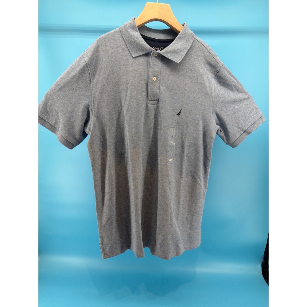 Nautica Performance Deck Shirt Mens Large Tall LT Blue Heather Polo Short Sleeve
